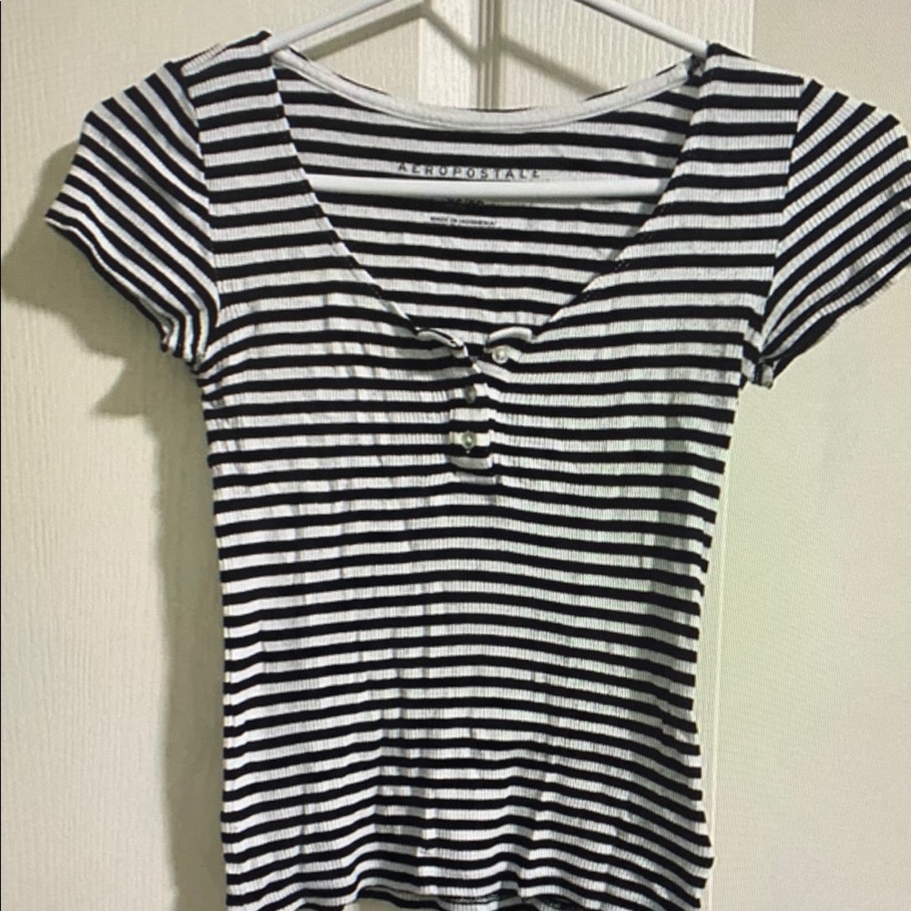 Black and White Striped Women Top